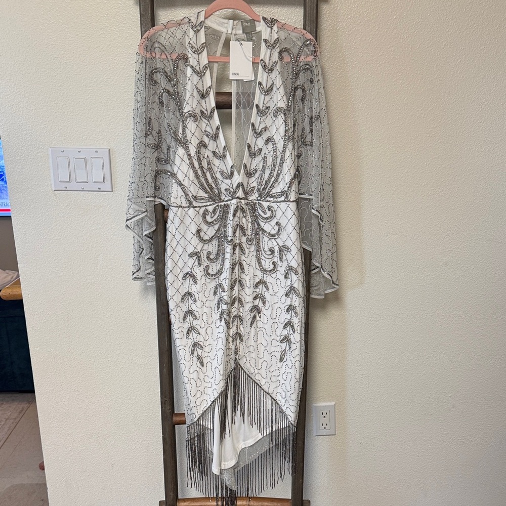 ASOS White and Silver Midi Dress